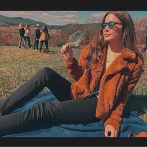 Rebecca Minkoff Henderson Faux Fur Moto Teddy Jacket Rust Sz M